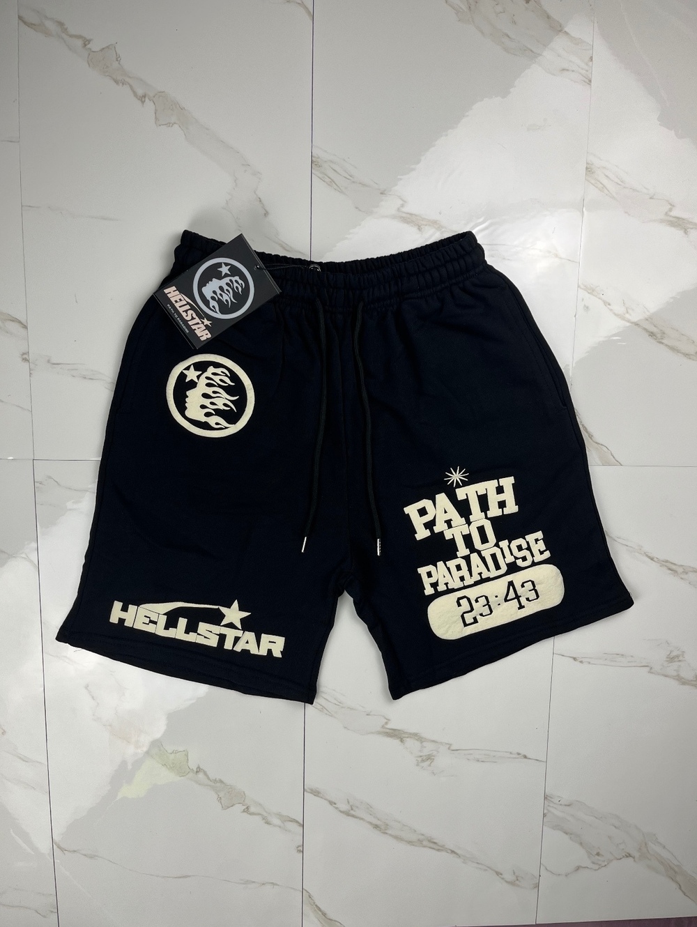 Hellstar Black Casual Shorts with 'Path to Paradise' Print
